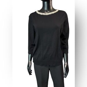 Talbots Black Sweater with Beaded Detail